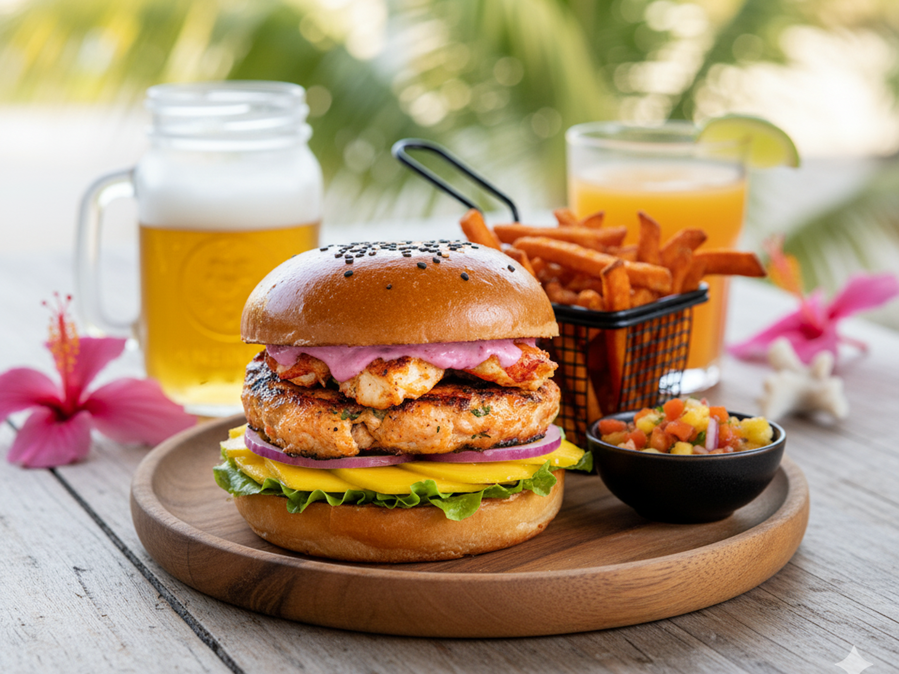 A close-up of the juicy burger.