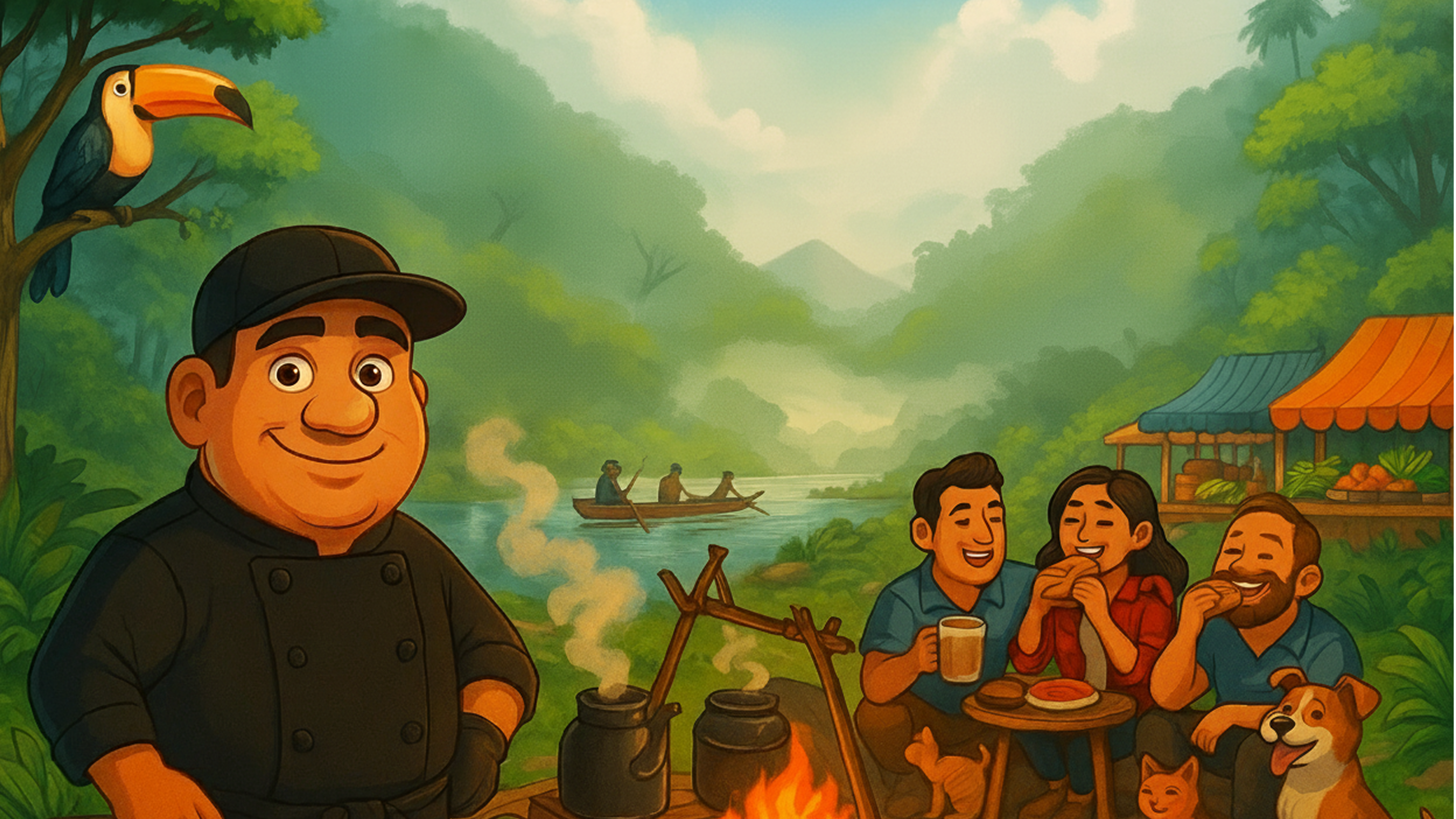 A vibrant cooking scene in a professional kitchen.