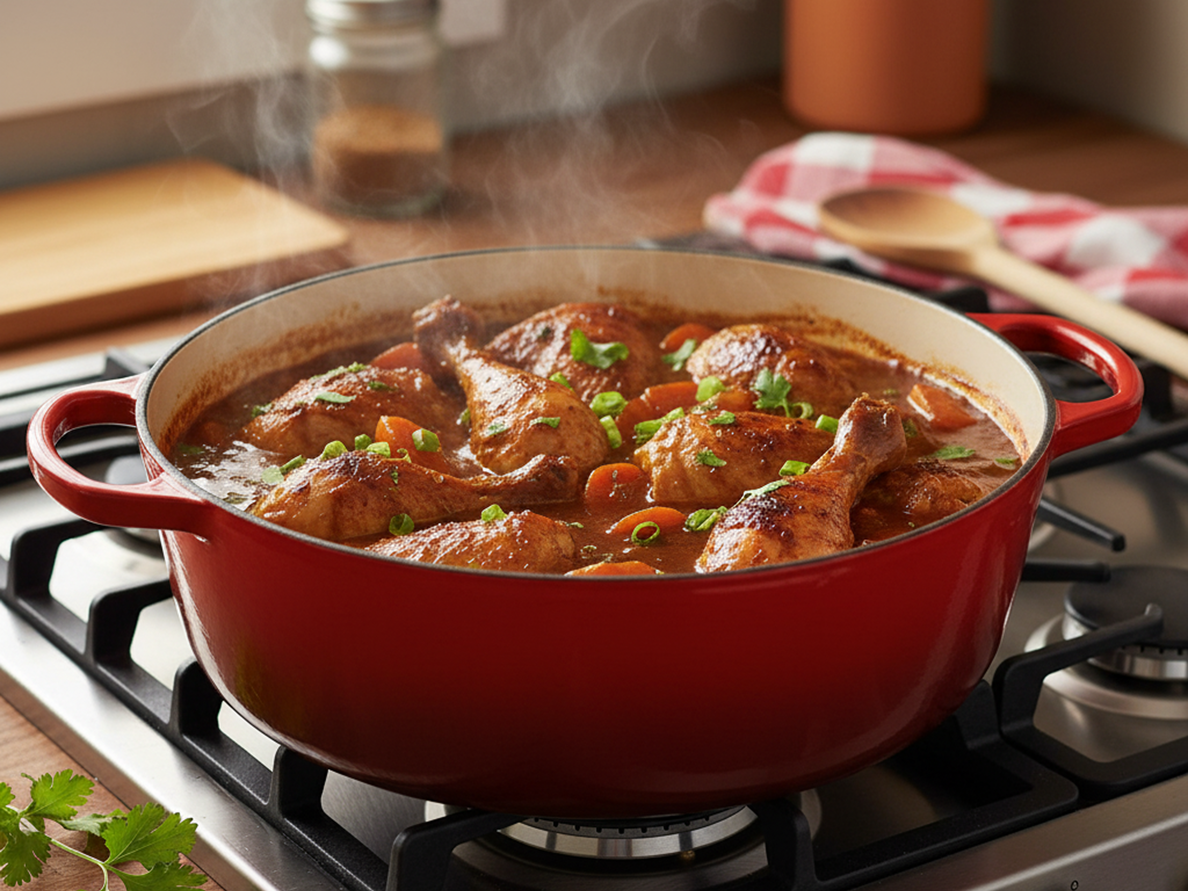 A delicious plate of Belizean Stew Chicken.